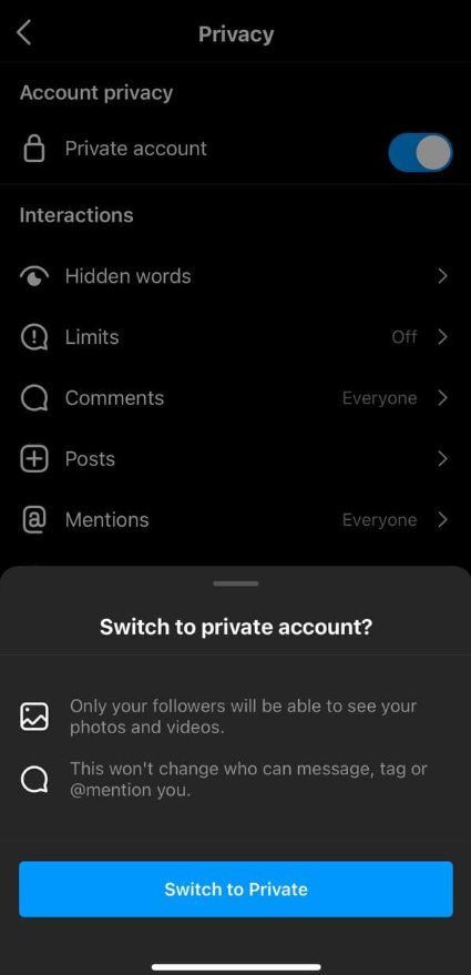 Switch to Private Account